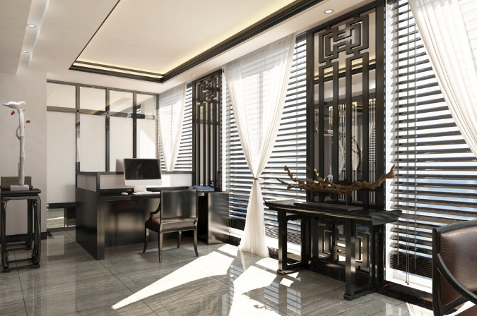 上海办公室装修如何设计中式窗帘