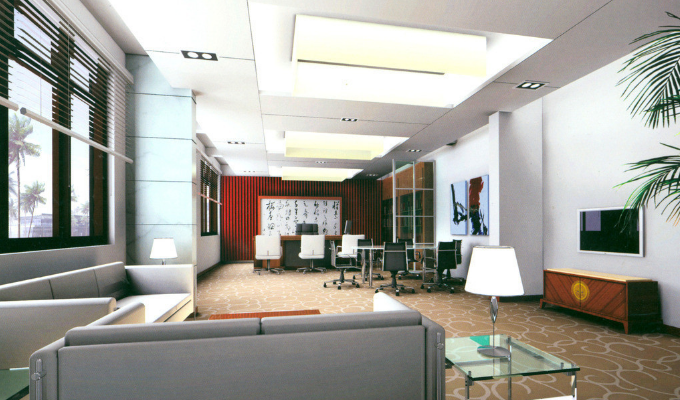 彩绘玻璃吊顶：上海办公室装修设计的优雅之选