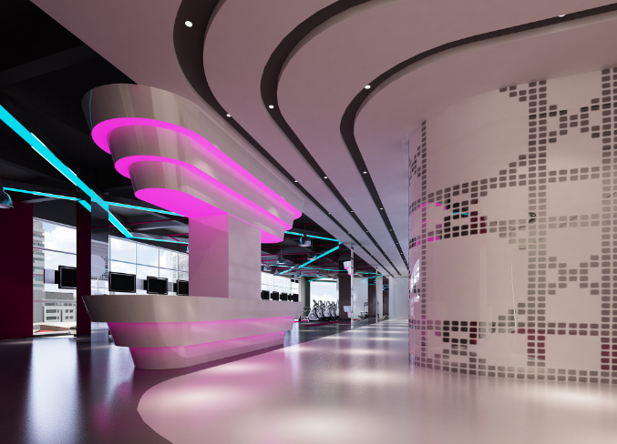 紫色灯光在办公室装修前厅的应用与影响