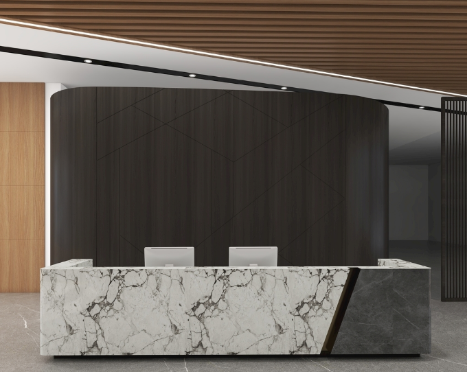上海办公室装修设计前台选择大理石的效果