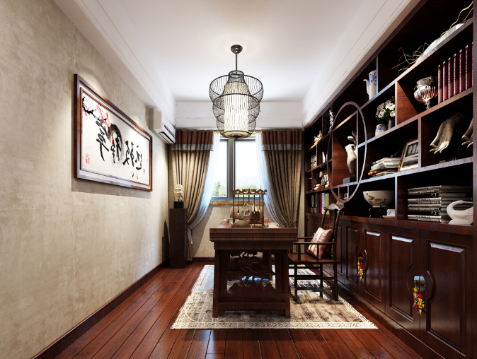 中式办公室装修设计与红木家具的完美结合
