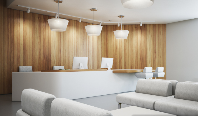 办公室装修设计前台选择木色如何