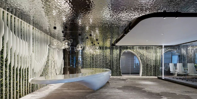 办公室装修设计:简约线条图案瓷砖,打造现代商务空间!