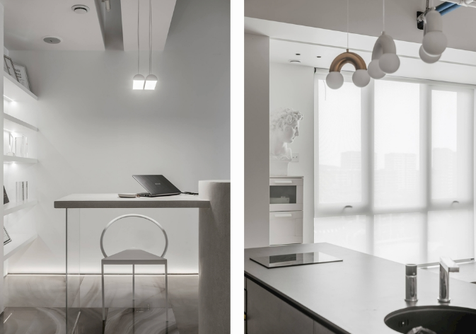 上海办公室装修设计：白色工矿吊灯点亮创意空间